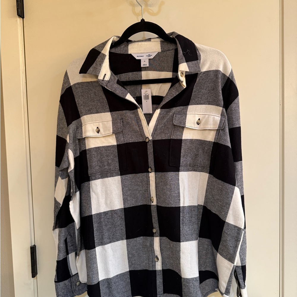 Old Navy Black and Cream Plaid Shirt
